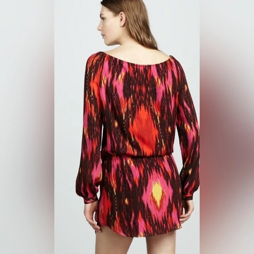 HAUTE HIPPIE HH Silk Haute Hippie Ikat Elevated Basics Red L/Sleeve Tunic Top S - Picture 3 of 16